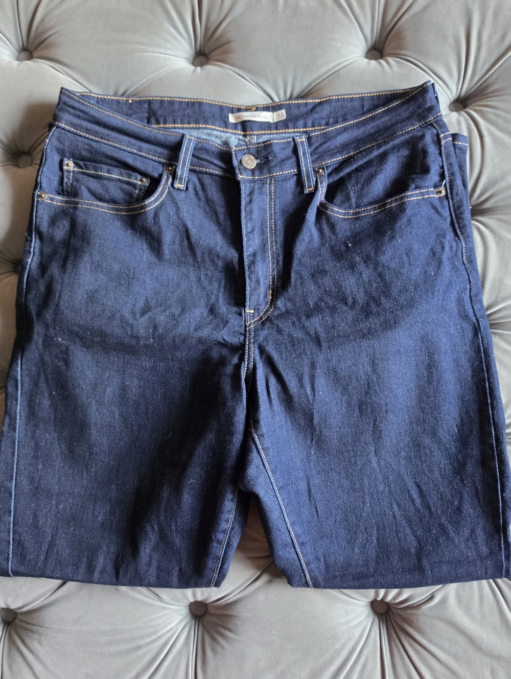 Levi's 721 High Rise Skinny Jeans Cast Shadows Dark Wash Blue Sz 33x30 - Picture 7 of 11